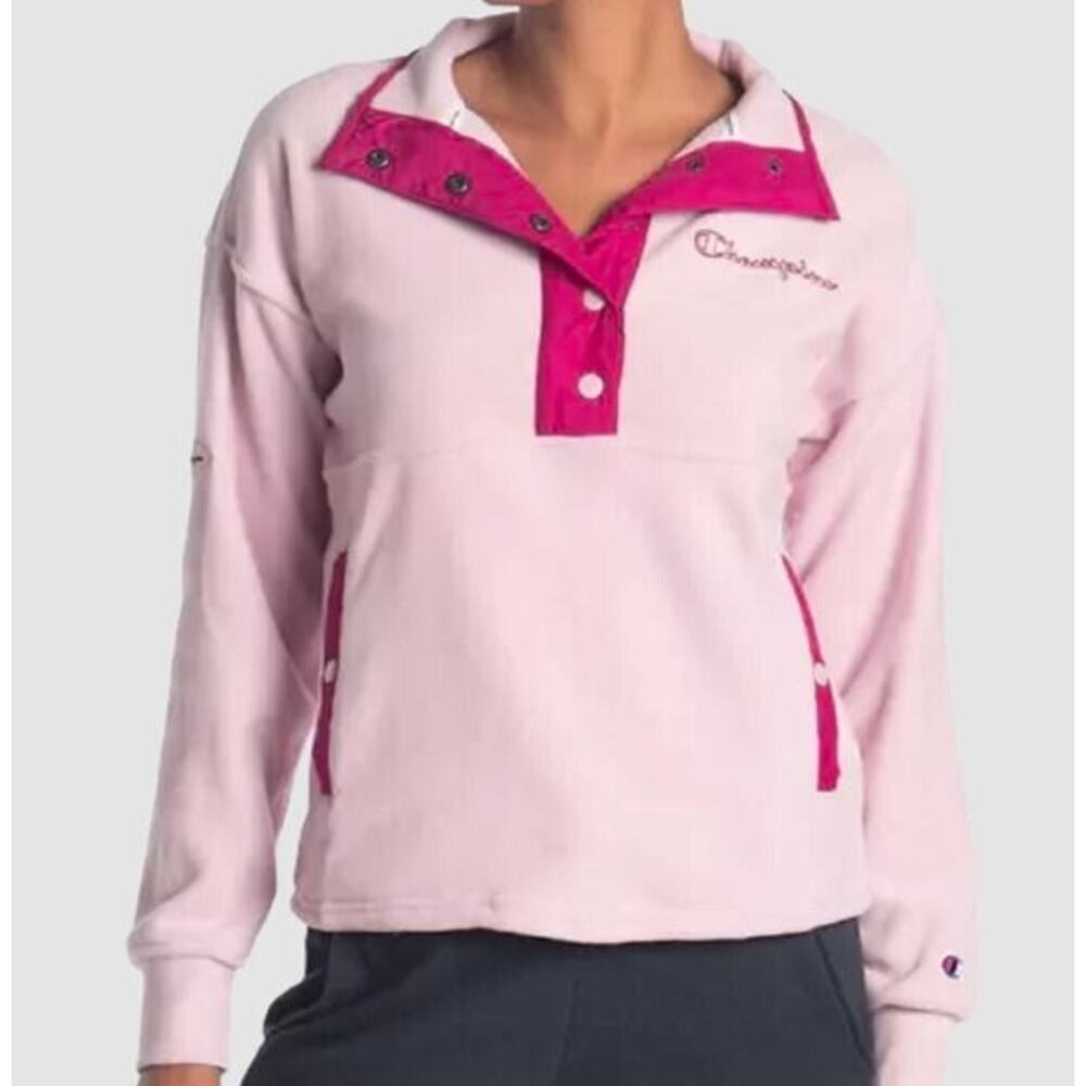 Champion Womens Explorer Fleece Mock Neck Snap Front in Hush Pink Large $60